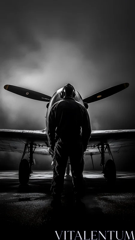 Pilot and propeller plane sharing a quiet preflight pause.