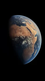 Photorealistic Earth limb with Sahara emphasis from orbit.