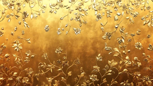 Gold-toned floral relief pattern on metallic background.