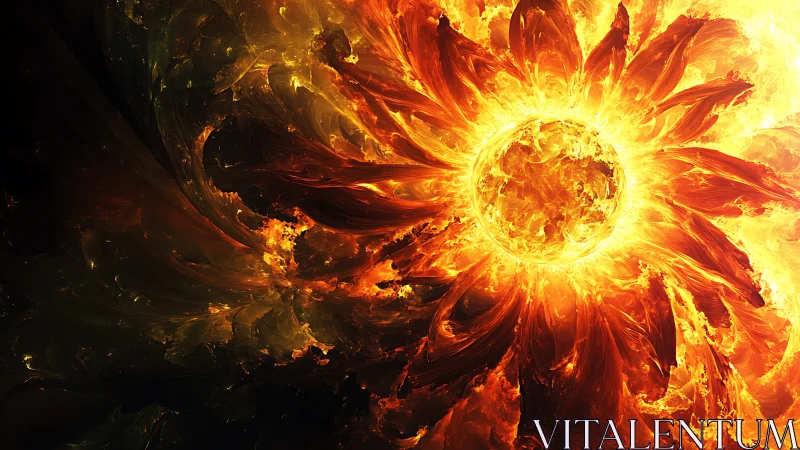 Solar blossom erupts from darkness and scatters molten petals