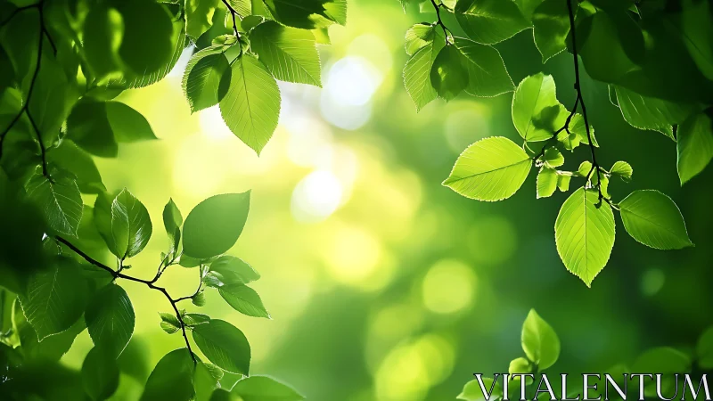 Sunlit Green Leaves in Soft Focus Nature Photography.