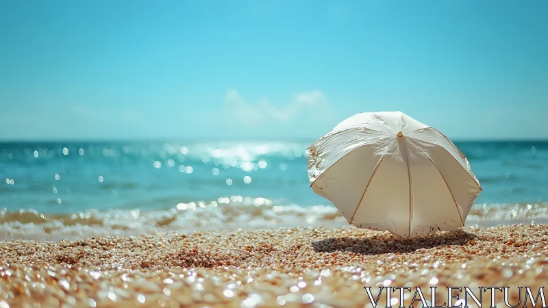 Coastal umbrella still life in shallow depth-of-field focus.