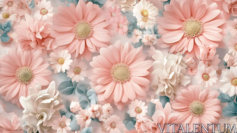 Soft Pink Gerbera Daisies and Cream Blooms in Gentle Floral Arrangement
