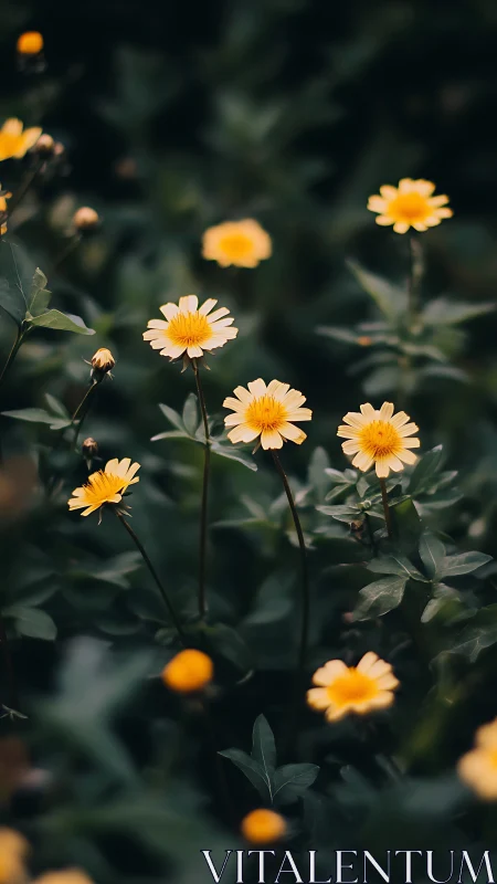 Yellow Daisies in Soft Focus Garden Setting.
