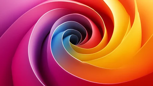 Spiraling rainbow ribbons curl inward in a soft glowing dance