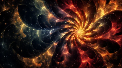 Cosmic spiral of glowing nebula petals in deep space.