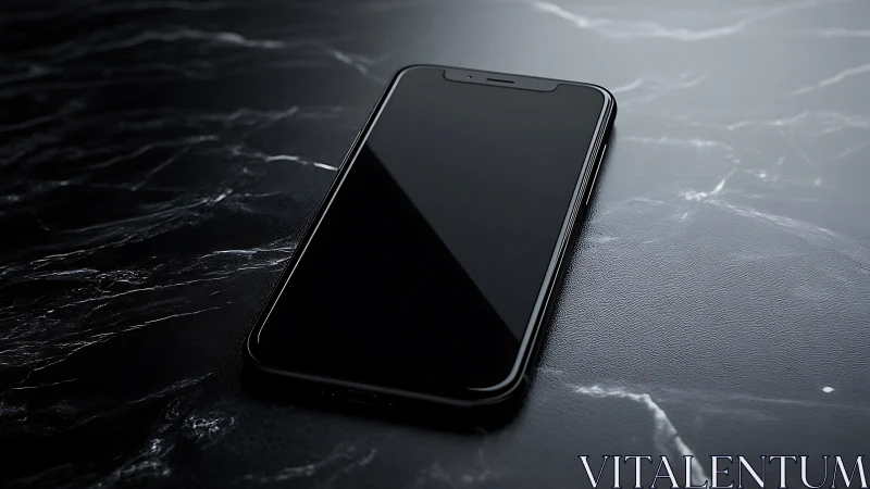Midnight Device Rests on Dark Marble Canvas.