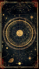 Celestial navigation chart rendered in ornate golden concentric rings.