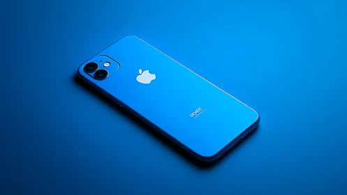 Blue iPhone 12 Product Display Against Gradient Blue Background