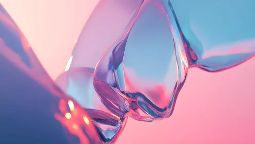 Abstract glass shapes with pink and blue gradient lighting.