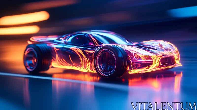 Neon-glow supercar streaking through futuristic highway night.