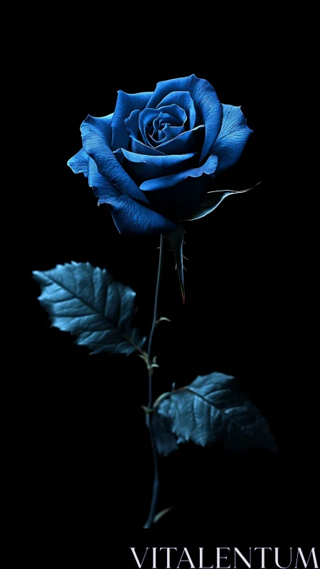 Cerulean Rose Bloom Against Achromatic Background. Technical Chiaroscuro Study.
