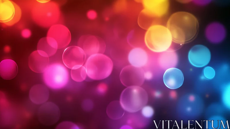 Colorful bokeh circles on dark abstract blurred background.