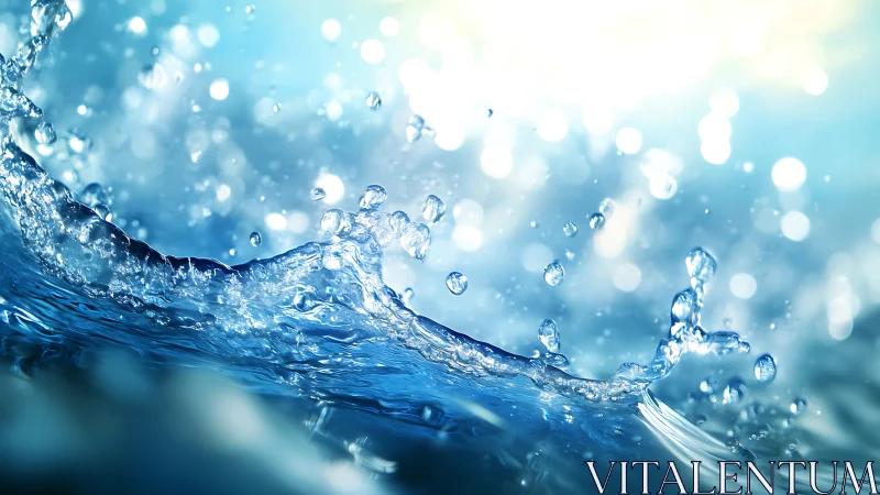 Sparkling blue water splashes in bright morning light.