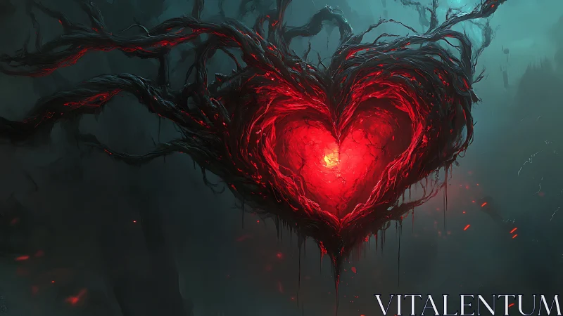 Luminescent Heart Form: Necrotic Organic Structure with Radiant Core.