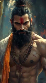 Digital rendering depicts muscular ascetic male figure
