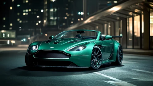 Emerald performance roadster rendered in nocturnal urban lighting