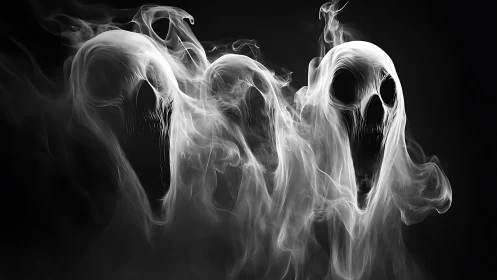 Ghostly smoke spirits drifting through the dark night.