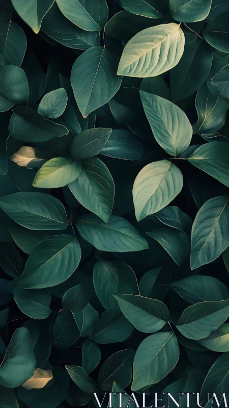 Dense green foliage pattern with layered dark leaves.