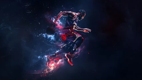 Kinetic basketball ascent framed by neon plasma trails.