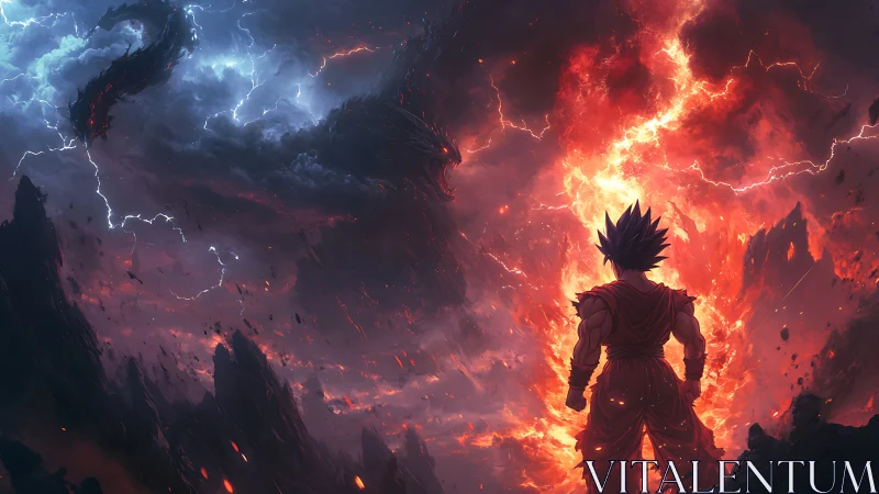 Storm-scarred warrior confronts thunder dragon horizon.