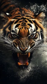 Tiger lunges forward with open jaws and splashing water