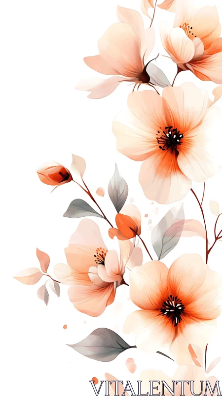 Watercolor Floral Composition with Orange Bloom Accents.