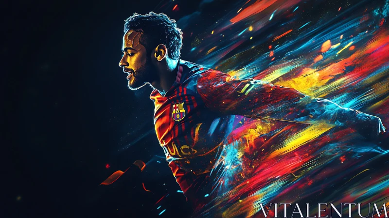 Dynamic footballer portrait in neon motion blur streaks