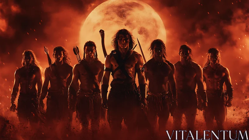 Warrior brothers stand united under a blazing full moon