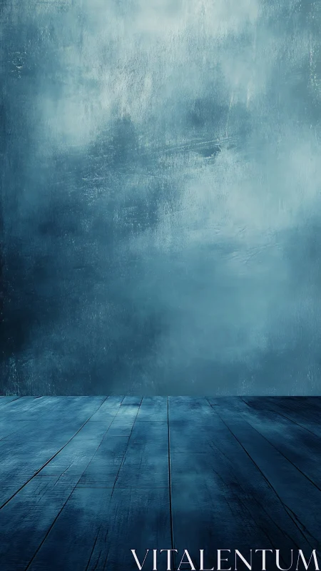 Cool blue studio backdrop with textured wall and floor.