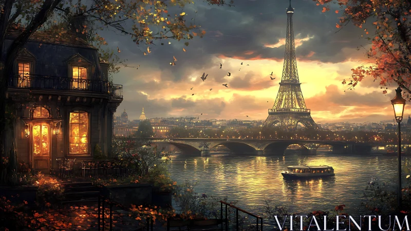 Parisian dusk whispers over the Seine and glowing windows.