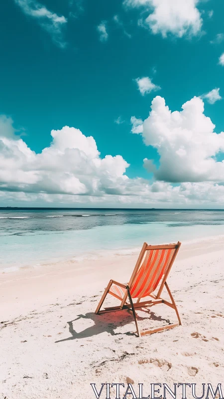 Minimalist beachscape with striped deck chair composition.
