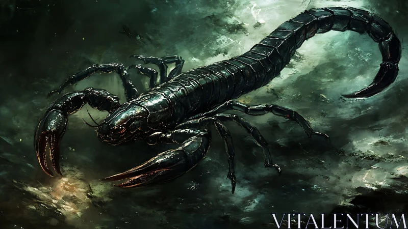 Digital painting of armored scorpion in cinematic low key lighting.