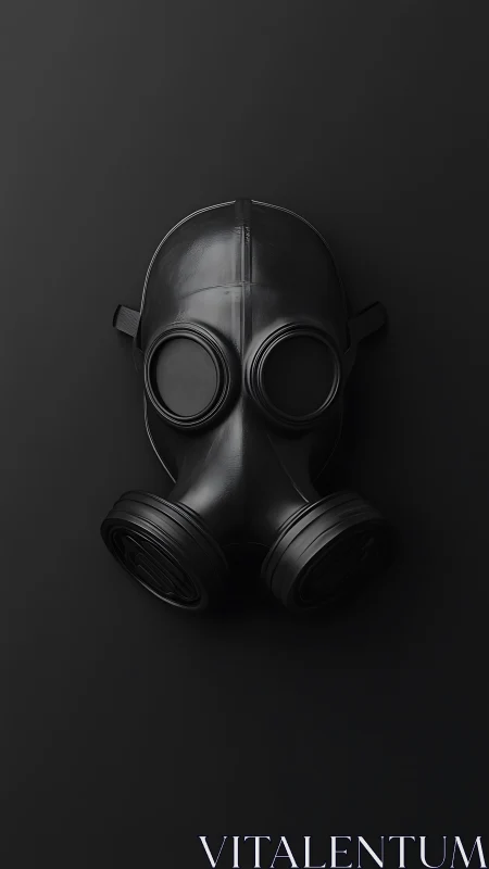 Black gas mask rendered on matte black minimal background