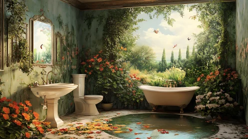 Luxurious garden bathroom merges indoor bathing with nature
