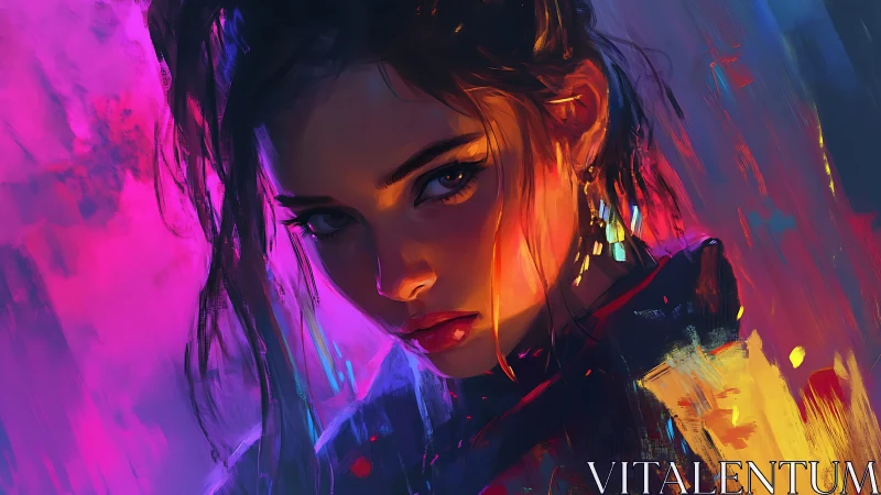 Moody neon portrait captures a young woman in vivid light