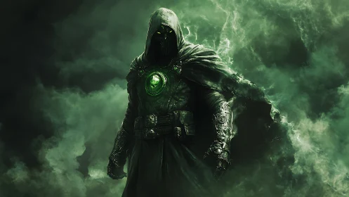 Emerald warlock strides through swirling toxic stormlight.