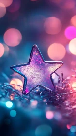 Translucent glass star ornament in shallow depth bokeh field