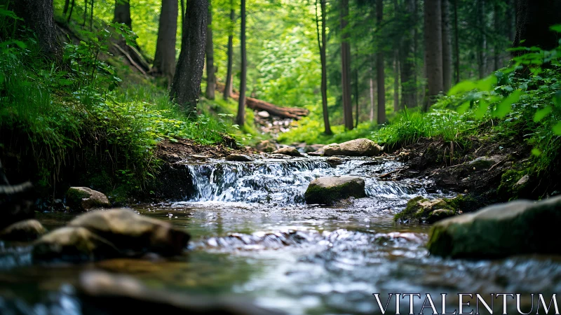 Forest Stream's Gentle Flow Through Woodland Sanctuary.