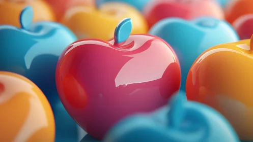 Glossy multicolored apples in vibrant, modern 3D illustration.