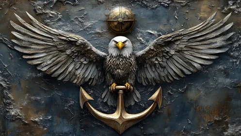 Sculpted eagle with anchor emblem rendered in high-relief detail