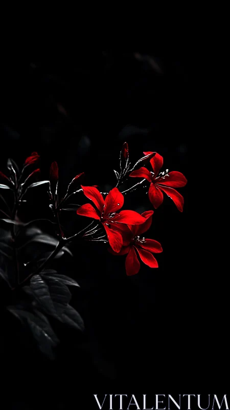 Red Geranium Blooms Against Darkness: Striking Contrast