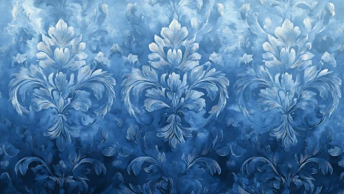 Cool blue damask daydream with swirling floral flourishes.