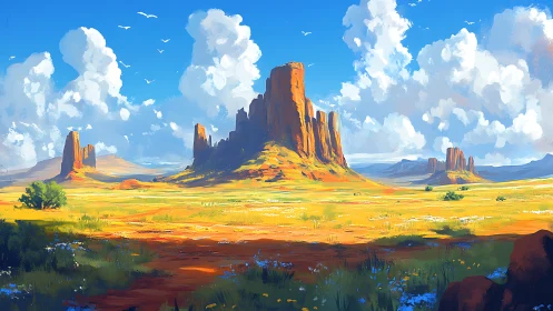 Digital rendering shows buttes within open desert grassland