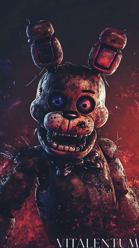 Burned animatronic rabbit stalks through molten shadows.