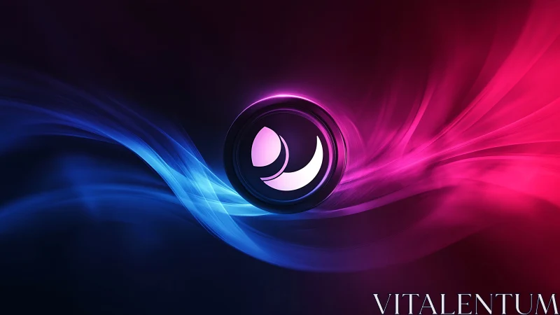 Glowing circular logo divides neon blue and pink energy waves