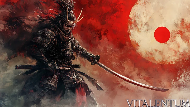 Storm-born samurai carves silence beneath a painted sun