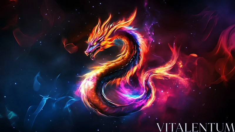 Spectral nebula dragon rendered in luminous chromatic fire