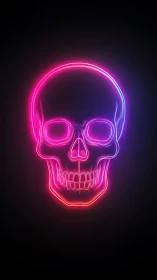 Neon gradient human skull outline on black background.