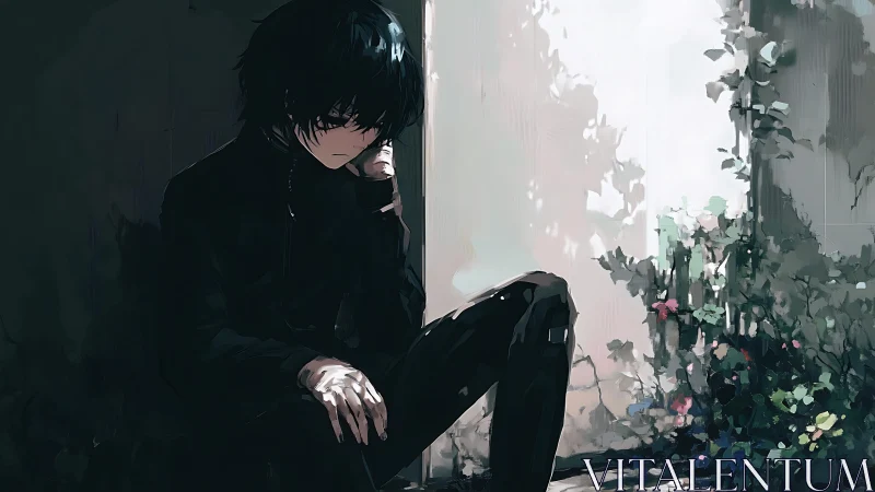 Shadowed boy listens to quiet sunlight bloom beside him